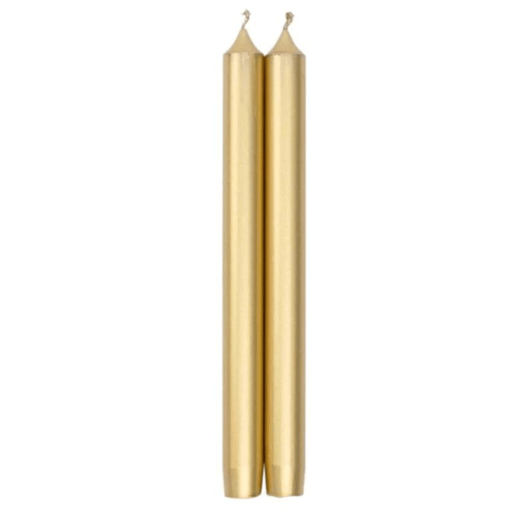 A pair of elegant gold crown candles for adding warmth and charm to your table setting.