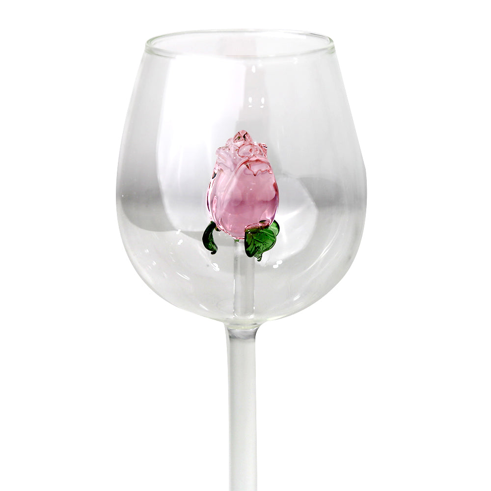 Clear glass with a rose charm inside, perfect for events and themed parties.