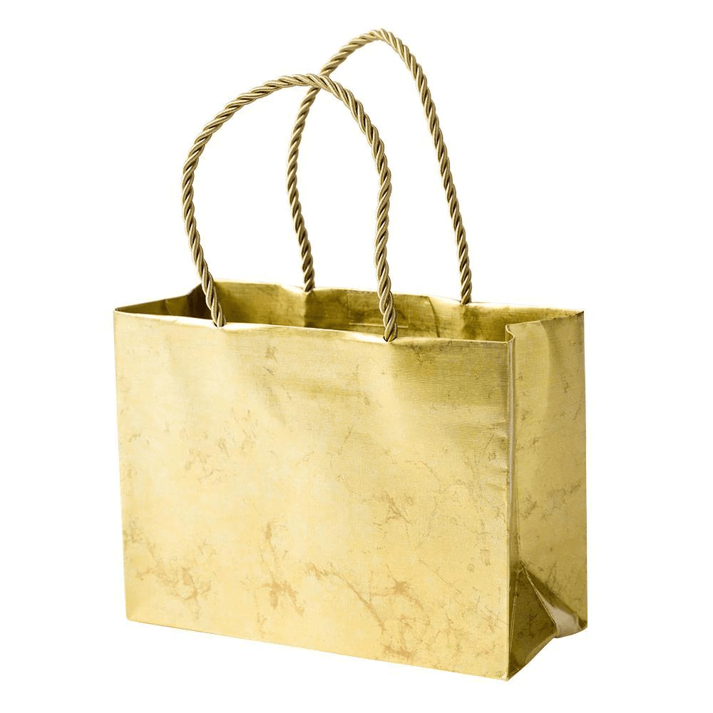 A small gift bag with gold handles, perfect for presenting your special gift.