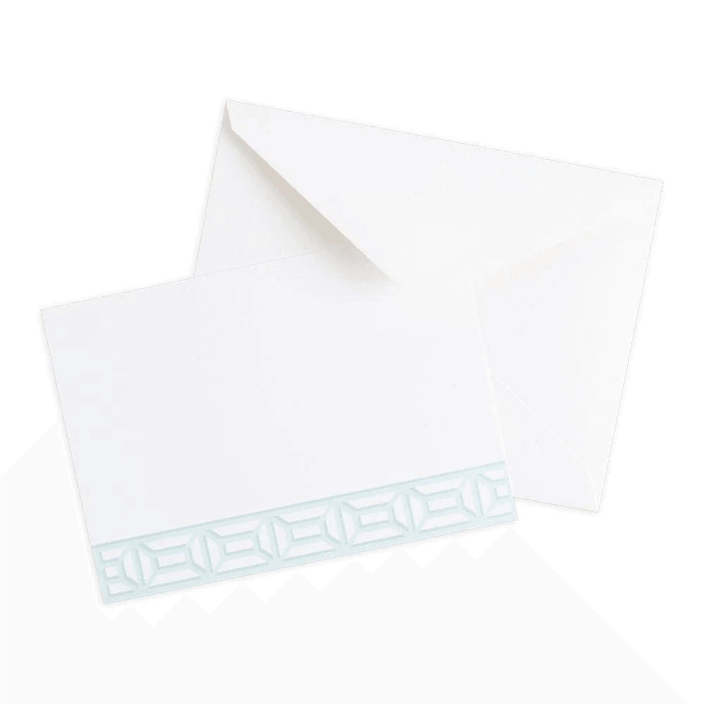 A set of 20 blank correspondence cards and envelopes featuring a white envelope with a blue border. Perfect for any occasion.
