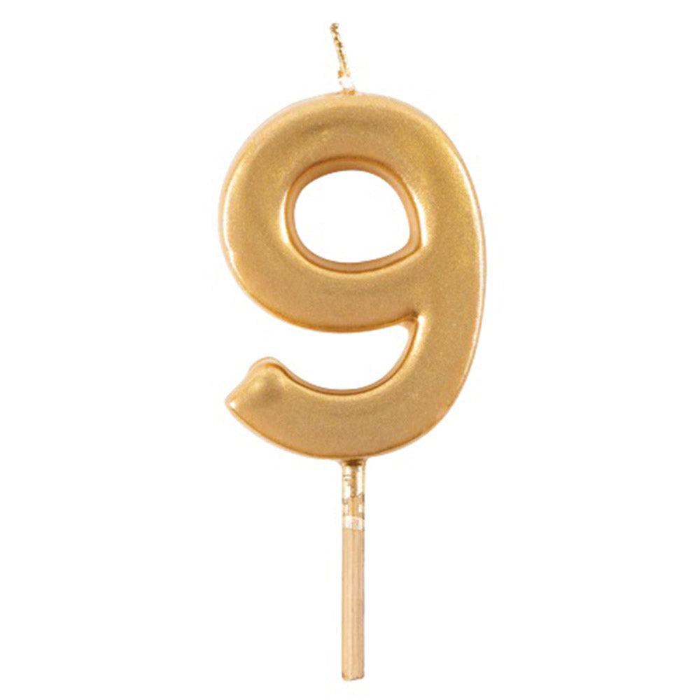 Gold Candle Birthday Number 9 on a stick.