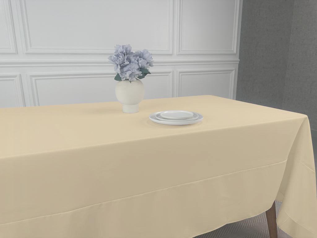 A simple, lightweight tablecloth with a vase of flowers on it, perfect for any event. Made of polyester fabric, it gives a cloth feel without the need for paper or plastic. Available in various colors and sizes. Ideal for dining table linens. From Party Social.