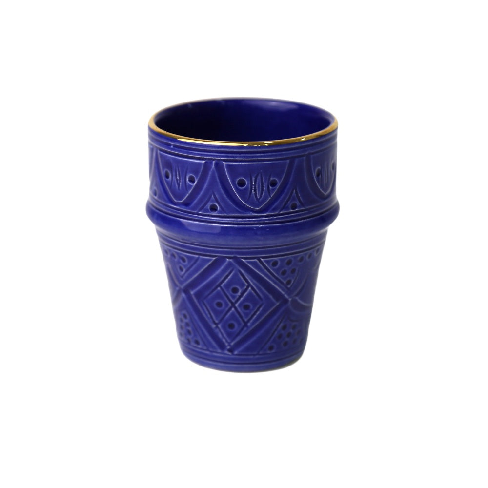 Marrakesh Engraved Ceramic Tea Cup on display.