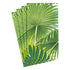 Palm fronds paper guest towel napkins, featuring a group of green leaves and a close-up of a fan palm leaf. Elevate any occasion with these durable, eco-friendly napkins. 15 per package.