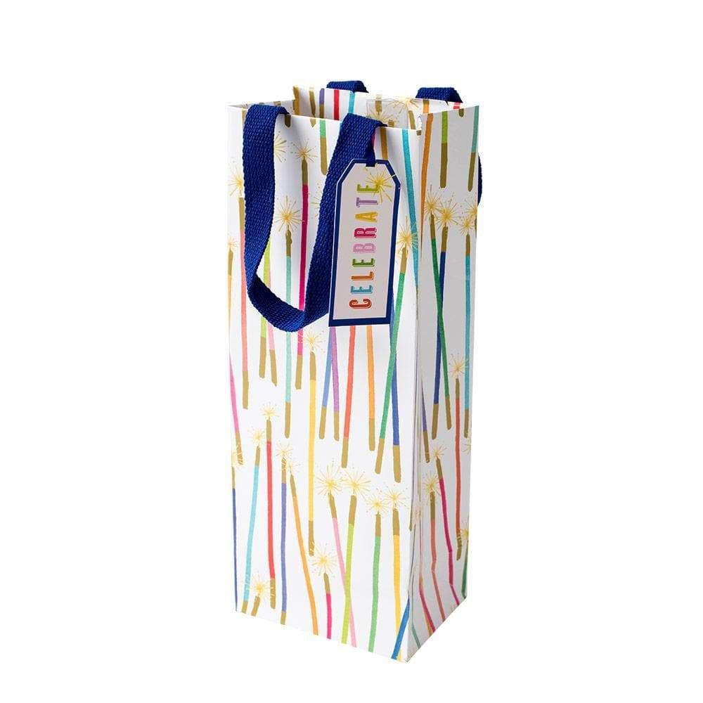 Caspari Party Candles Wine &amp; Bottle Gift Bag with a design on durable paper and strong handles.