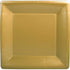 A square gold paper plate with a crack, perfect for elegant table settings.